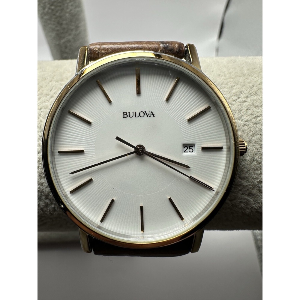 Bulova 98H51 New‎ Battery Mens Watch 37MM 8" Brown Leather Band C47